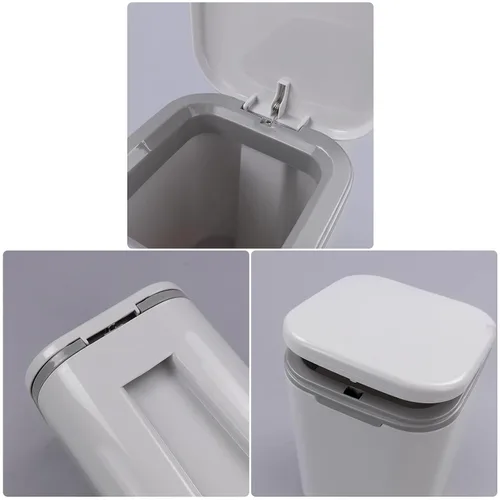 Vista 3 de Morcte - Cubo de basura pequeño de 0.5 galones, mini bote de basura gris para escritorio Mini papelera de escritorio, tapa de botón