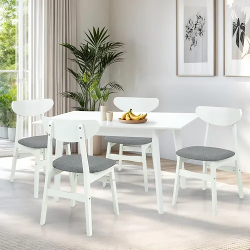 Vista 8 de Juego de mesa de comedor de 5 piezas, 4 sillas Yumiko de madera maciza con mesa de comedor rectangular extensible Edison, juego de comedor