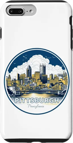 Vista 9 de Carcasa de acero para iPhone 14 Pittsburgh Downtown High Rise Building City Skyline