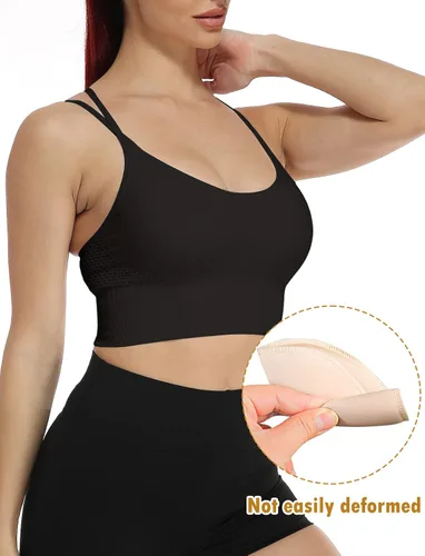 Vista 3 de SEASUM Sujetadores deportivos de bajo impacto con espalda cruzada, acolchados con tiras cruzadas, para yoga, entrenamiento, fitness