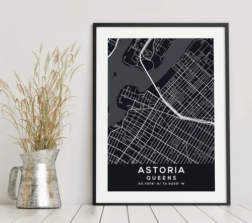 Vista 6 de Generic Impresión artística mapa de pared de Astoria, reinas, noche (16 x 20) para sala de estar