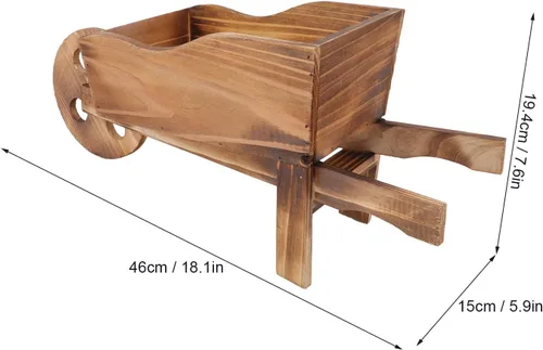 Vista 4 de Maceta de madera para carrito, macetas suculentas de carretilla, maceta de carro, macetas decorativas con forma de carrito para decoración