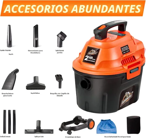 Vista 4 de Armor All AA255W Aspiradora utilitaria húmeda/seca de 2.5 galones, 2.5 galones, 120 voltios (CA), naranja/negro