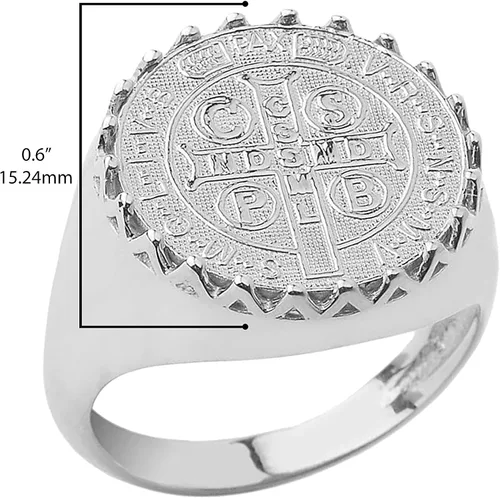 Vista 3 de Anillo de plata de ley 925 con medalla de San Benito, talla 9, Metal