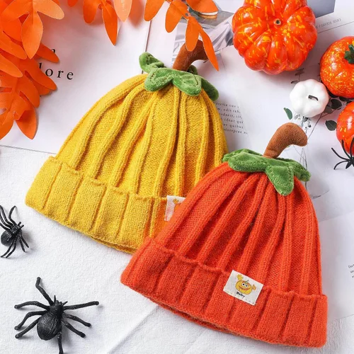 Vista 2 de Mepase 2 piezas de Halloween Baby Pumpkin Hat Infant Kids Pumpkin Beanie Winter Cute Knit Hat Newborn Beanie Baby Winter Cap Soft Boy Girl Acción