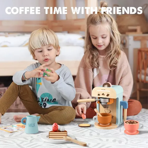 Vista 8 de Tiny Land Juguetes de cocina y cafetera de madera para jugar