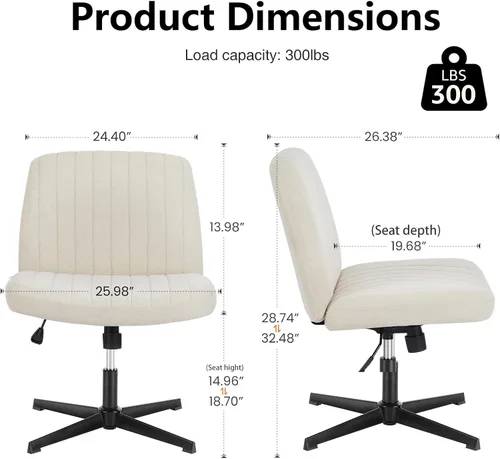 Vista 2 de DUMOS Criss Cross Chair, Cross Legged Vanity Chair, Home Office Beige