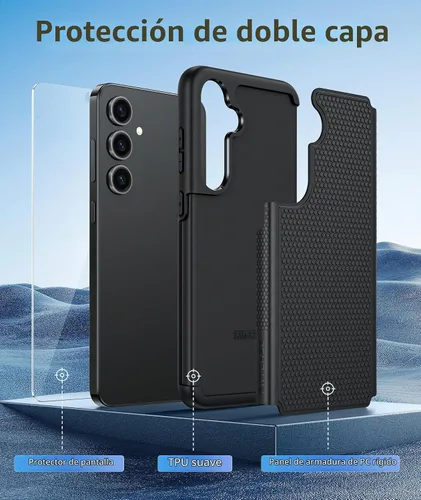 Vista 3 de FNTCASE Funda para Samsung Galaxy S25-Plus: S24-Plus de doble capa Negro
