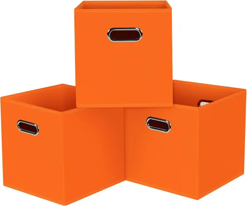 Vista 12 de Cubos de almacenamiento plegables negros, caja de almacenamiento de tela, cestas organizadoras con asas dobles para organizador del hogar (negro)