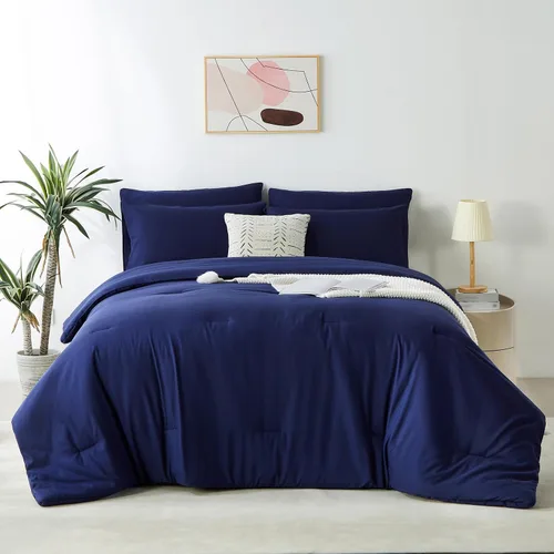 Vista 2 de KAKIJUMN Juego de edredón de 3 piezas para cama King en una bolsa (azul, King)