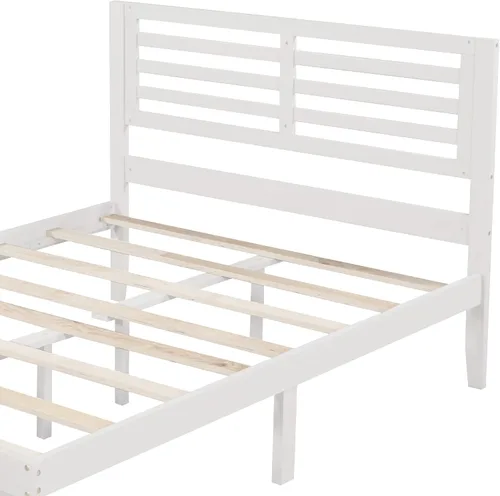 Vista 6 de Base de cama de plataforma tamaño matrimonial con cabecero, cama de plataforma con 2 cajones, cama de plataforma de madera, no necesita somier