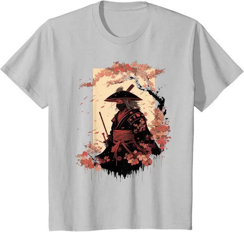 Vista 67 de Camiseta estética vintage samurái de arte japonés samurái retro cereza, Negro