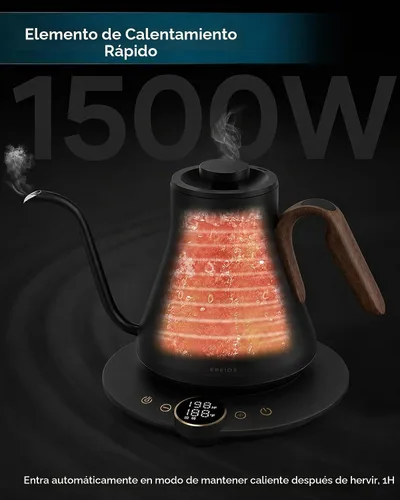 Vista 5 de INTASTING - Hervidor eléctrico de cuello de cisne con control de temperatura de ±1℉ para café y té de infusión, calentamiento rápido, acero Negro