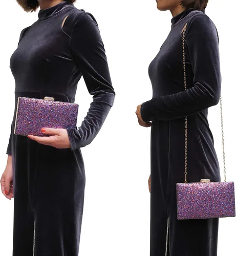 Vista 7 de CARIEDO Bolso de mano brillante para mujer, elegante bolsa de noche con purpurina para baile, boda, fiesta, graduación, novia, Decoración