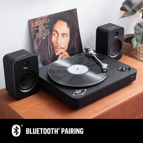 Vista 3 de House of Marley Stir It Up - Tocadiscos inalámbrico Bluetooth – Tocadiscos de bambú hecho de forma sostenible, tela de rebobinado reciclada, sonido