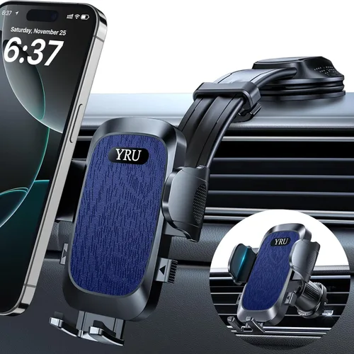 Vista 10 de YRU Soporte de teléfono para automóvil [brazo de aluminio ajustable y flexible para 2026] Soporte de teléfono celular para salpicadero del Negro