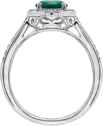 Vista 2 de Tienda Collection Platinum or Gold Plated Sterling Silver Round Halo Ring Made with Infinite Elements Zirconia