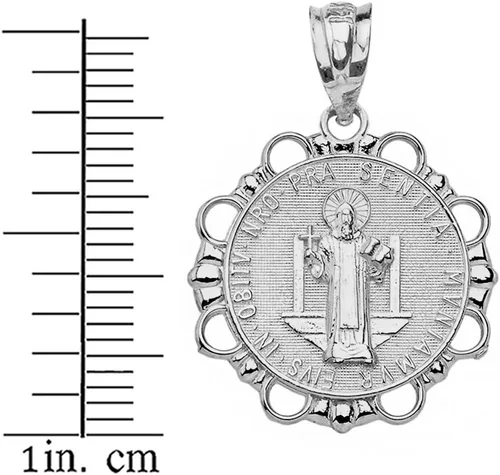 Vista 2 de Collar redondo de plata de ley Medalla de San Benito San Benito con cadena Rolo y colgante solamente