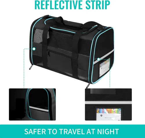 Vista 3 de Transportín para Gatos Transportín para Mascotas Aprobado por Aerolíneas para Perros Pequeños Gatos Cachorros Plegable de Lados Suaves Bolsa de Negro
