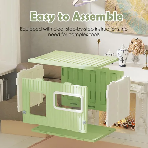 Vista 3 de Casa resistente a la intemperie para gatos al aire libre con ventanas, refugio elevado de plástico impermeable para gatos, casa para mascotas