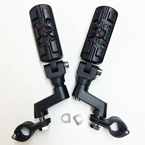 Vista 6 de Forma de zombi de calavera de ala de 1 1/4 "Highway Radical Stiletto 4475 Foot Pegs Abrazaderas para Harley Sportster Touring Cuerpo Negro Goma por