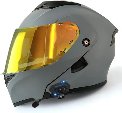 Vista 15 de Casco modular Bluetooth para motocicleta, aprobado por DOT, abatible, de cara completa, integrado, antivaho, doble visera, casco para motocicleta