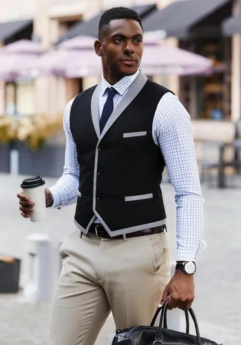 Vista 3 de COOFANDY Chaleco de Traje para Hombre de Corte Ajustado Formal de Negocios Chaleco de Vestir Chaleco Casual de Boda Negro