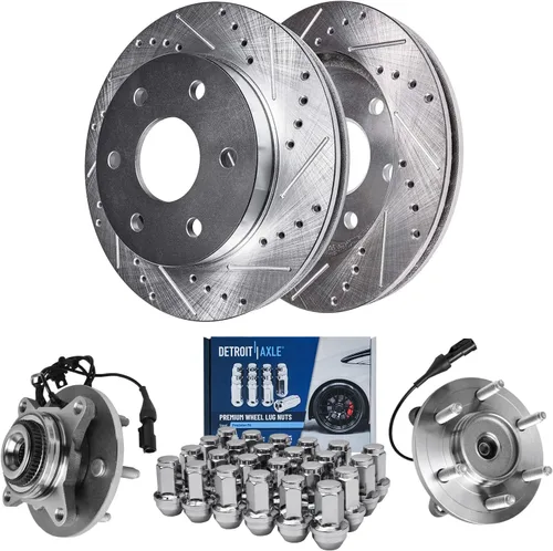 Vista 13 de Detroit Axle – Kit de frenos para VW Passat 15-21, rotores de freno de disco perforados y ranurados de 12.28 pulgadas delanteras y 10.70 pulgadas