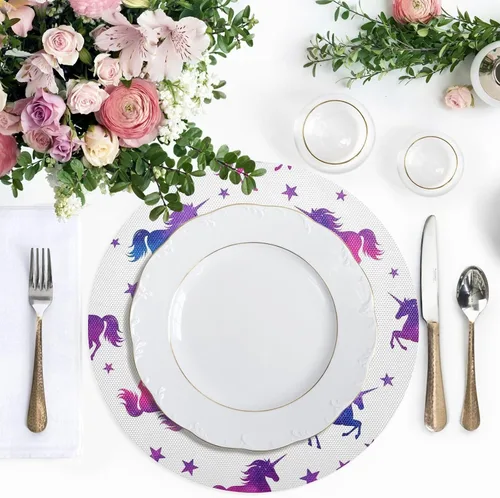 Vista 5 de Vibrant Unicorns Table Placemat, Non Slip Heat Resistant Place Mats for Wood Table for Kitchen one sizex1