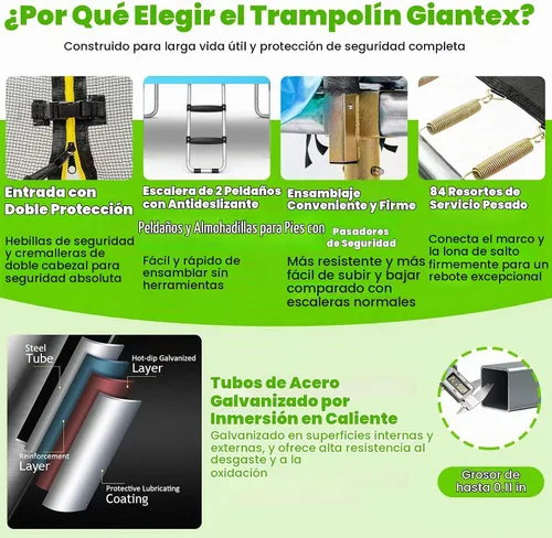 Vista 2 de Giantex Trampolín rectangular de 8 pies x 14 pies con certificación ASTM con recinto, escalera, marco de acero galvanizado de doble cara, carga Azul