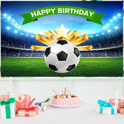 Vista 3 de Telón de fondo de fútbol de 5 x 4 pies para fotografía, campo de fútbol de fútbol, fondo para decoración de fiesta de cumpleaños, sesión de fotos