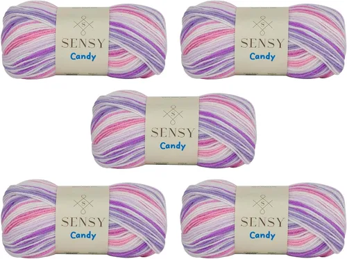 Vista 29 de Sensy Candy Yarn - Hilo de 5 madejas, 3.5 onzas, 251 yardas, multicolor para ganchillo y tejido, calibre ligero 3
