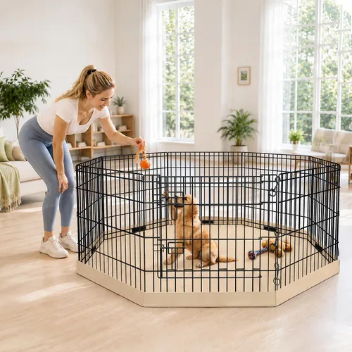 Vista 41 de PETIME - Corral plegable de metal para ejercicio de perros/Parque de juegos para cachorros con 8 paneles para interior/exterior, valla de patio