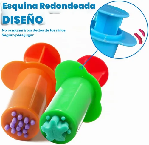 Vista 4 de Juego de extrusoras de masa de diseños surtidos - Juego de 10 Juego de herramientas de masa de arcilla y masa de juego no tóxicas para modelado