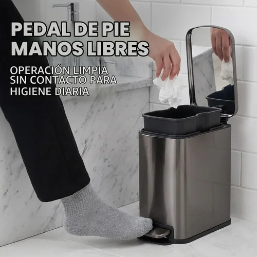 Vista 3 de SIMPLI-Magic Bote de basura de acero inoxidable de 6L/1.6G con pedal manos libres, tapa silenciosa de cierre suave, tamaño compacto que ahorra