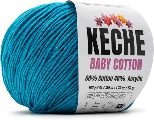 Vista 96 de Keche Hilo de Algodón, 60% Algodón 40% Hilo Acrílico, Hilo de Algodón Suave para Crochet y Tejer, Hilo Amigurumi 1 Madeja/Bola 1.76 Oz (50g) / 180