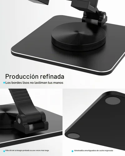 Vista 3 de Soporte para teléfono celular y tableta para escritorio, soporte ajustable de aluminio para iPhone, iPad y teléfonos inteligentes Montura