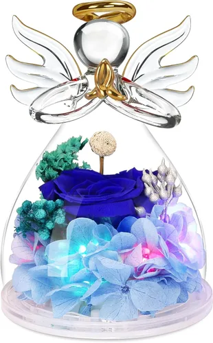 Vista 11 de Flores preservadas para entrega, regalos de cumpleaños para mujeres, mamá, abuela Christmas Rose Gifts for Women Mom Her,Glass Angel Figurines