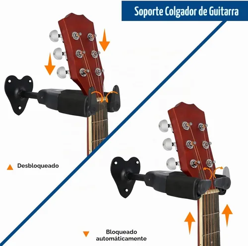 Vista 2 de Ranming Soporte de pared para guitarra, soporte de pared con bloqueo automático, base de metal para guitarra, ukelele, bajo, banjo y mandolina