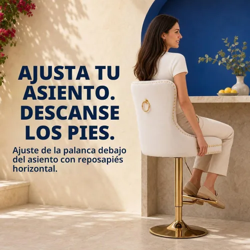 Vista 8 de ODUSE-DAILY Juego de 2 taburetes de bar giratorios de terciopelo beige con respaldo tapizado, taburetes de bar ajustables en altura de mostrador