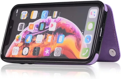 Vista 6 de Asuwish Funda para iPhone XR con protector de pantalla de vidrio templado, funda de cuero con soporte para tarjetas, doble cierre magnético y funda