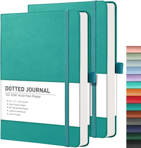 Vista 42 de RETTACY Lined Journal Notebook, 192 Numbered Pages per Pack, 5.7'' x 8.3'' 2-Pack, Leather Hardcover, 100 GSM Thick Paper, for Men & Women, Negro