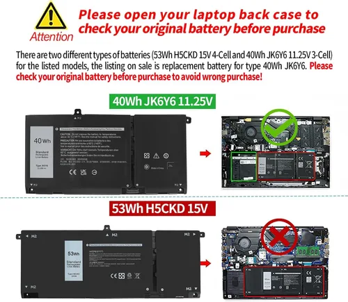 Vista 3 de Batería para laptop de 40 Wh JK6Y6 de 11.25 V para Dell Inspiron 5300 5301 5401 5402 5408 5409 5501 5508 5509 5400 5406 7405 7300 7306 75000 7506 2