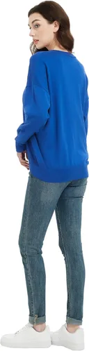 Vista 3 de Suéter casual de manga larga con cuello redondo para mujer, agradable al tacto, color liso