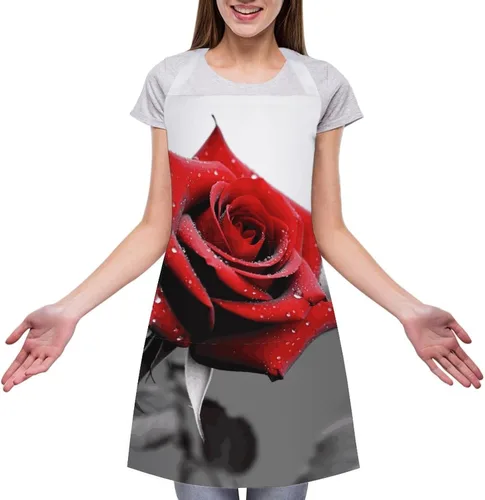 Vista 3 de MUSM Black And White Red Rose Apron，Classic Vintage Funny with Pockets Aprons,Adjustable Bib Waterdrop Resistant for Kitchen Cooking Restaurant BBQ