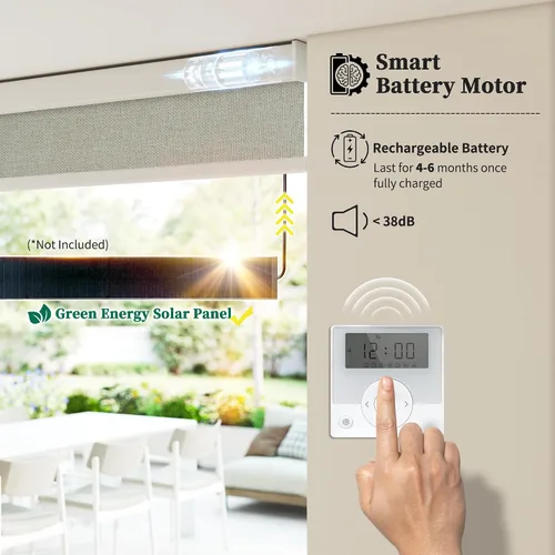 Vista 3 de Persianas inteligentes personalizadas de 110 pulgadas de ancho para ventanas grandes, persianas enrollables motorizadas 100% opacas compatibles