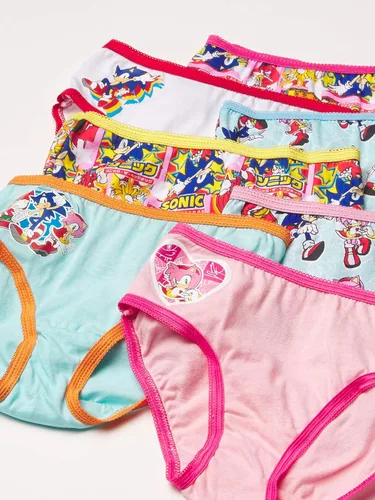 Vista 3 de Sonic The Hedgehog Girls' 7-Pack 100% Cotton Underwear Available in Sizes 4, 6, and 8