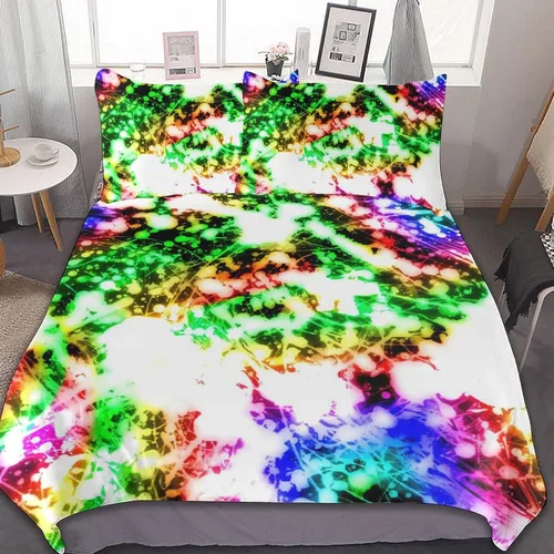 Vista 44 de Juego de 3 piezas de edredón neón que brilla en la oscuridad, funda de almohada de microfibra con cremallera para cama matrimonial, Queen