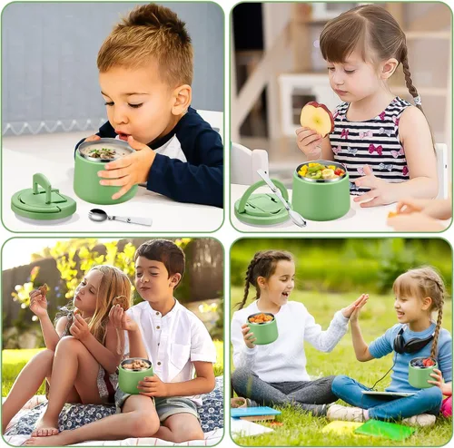 Vista 8 de Tarro de comida aislado al vacío de 14 onzas con tapa de hebilla, termo de sopa para niños de comida caliente, boca ancha, a prueba de fugas