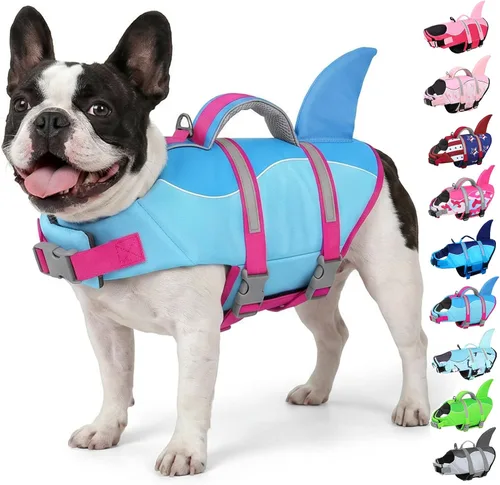 Vista 13 de AOFITEE Chaleco salvavidas para perros, chaleco salvavidas para perros pequeños, chaleco de seguridad reflectante con flotabilidad superior y asa